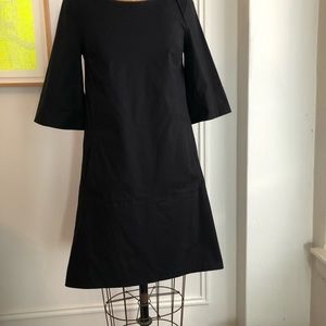 Black Persico Dress 3/4 Sleeve A line Asymmetric hem. Size 6 Italian 38 Cotton